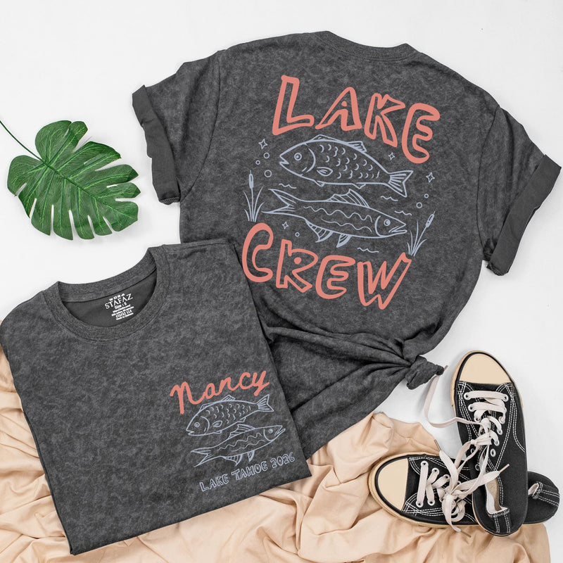 Custom Lake Crew Shirt & Romper Set with Fish Artwork, Matching Family Summer Outfits for Babies, Kids, and Adults in Soft Cotton