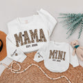 Custom Leopard Print Mama Mini Matching Sweatshirts, Soft Cotton Mommy and Me Outfits, Personalized Family Shirts for Mom and Baby