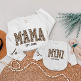 Custom Leopard Print Mama Mini Matching Sweatshirts, Soft Cotton Mommy and Me Outfits, Personalized Family Shirts for Mom and Baby