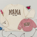 Custom Leopard Print Mama Mini Matching Sweatshirts, Soft Cotton Mommy and Me Outfits, Personalized Family Shirts for Mom and Baby
