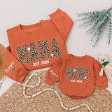 Custom Leopard Print Mama Mini Matching Sweatshirts, Soft Cotton Mommy and Me Outfits, Personalized Family Shirts for Mom and Baby