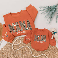 Custom Leopard Print Mama Mini Matching Sweatshirts, Soft Cotton Mommy and Me Outfits, Personalized Family Shirts for Mom and Baby