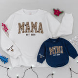 Custom Leopard Print Mama Mini Matching Sweatshirts, Soft Cotton Mommy and Me Outfits, Personalized Family Shirts for Mom and Baby