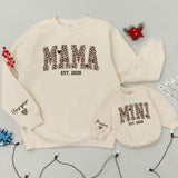 Custom Leopard Print Mama Mini Matching Sweatshirts, Soft Cotton Mommy and Me Outfits, Personalized Family Shirts for Mom and Baby