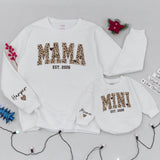 Custom Leopard Print Mama Mini Matching Sweatshirts, Soft Cotton Mommy and Me Outfits, Personalized Family Shirts for Mom and Baby