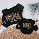 Custom Leopard Print Mama Mini Matching Sweatshirts, Soft Cotton Mommy and Me Outfits, Personalized Family Shirts for Mom and Baby