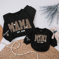 Custom Leopard Print Mama Mini Matching Sweatshirts, Soft Cotton Mommy and Me Outfits, Personalized Family Shirts for Mom and Baby