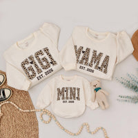 Custom Leopard Print Mama Mini Matching Sweatshirts, Soft Cotton Mommy and Me Outfits, Personalized Family Shirts for Mom and Baby