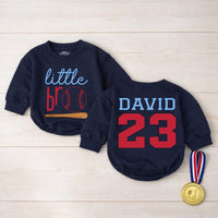 Custom Little Bro Baseball Romper with Name and Number, Red Navy Baby Outfit, Soft Cotton Sports Design for Infant or Toddler Gift