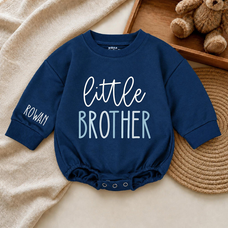 Custom Little Brother Baby Outfit with Name, Soft Ribbed Bodysuit and Hat Set, Newborn Homecoming Gift, Modern Minimalist Style