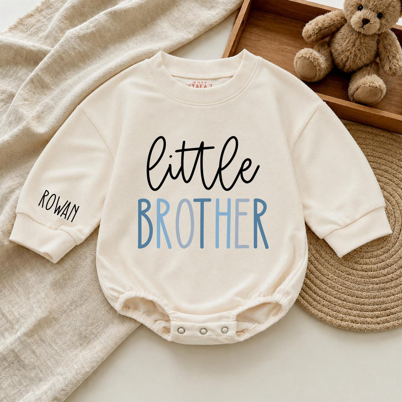 Custom Little Brother Baby Outfit with Name, Soft Ribbed Bodysuit and Hat Set, Newborn Homecoming Gift, Modern Minimalist Style