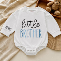 Custom Little Brother Baby Outfit with Name, Soft Ribbed Bodysuit and Hat Set, Newborn Homecoming Gift, Modern Minimalist Style