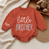 Custom Little Brother Baby Outfit with Name, Soft Ribbed Bodysuit and Hat Set, Newborn Homecoming Gift, Modern Minimalist Style
