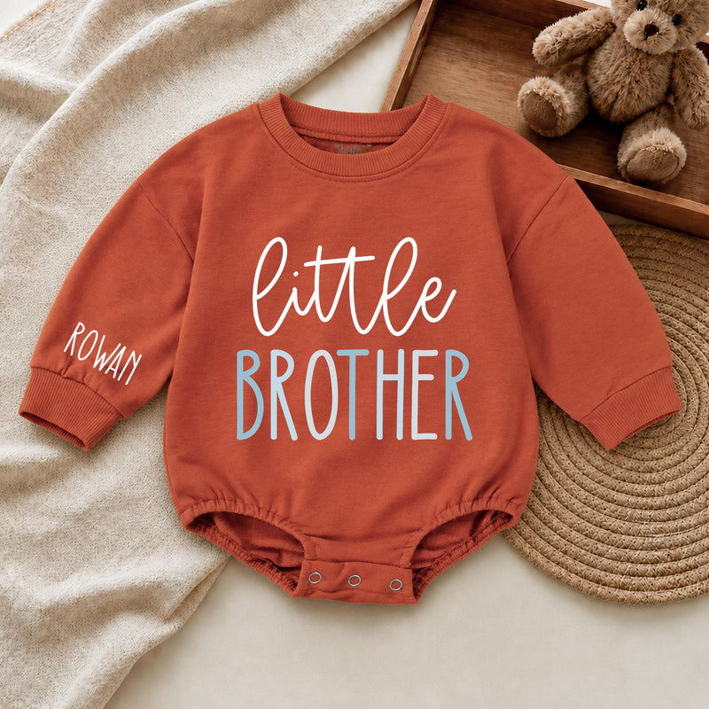 Custom Little Brother Baby Outfit with Name, Soft Ribbed Bodysuit and Hat Set, Newborn Homecoming Gift, Modern Minimalist Style
