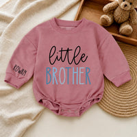 Custom Little Brother Baby Outfit with Name, Soft Ribbed Bodysuit and Hat Set, Newborn Homecoming Gift, Modern Minimalist Style