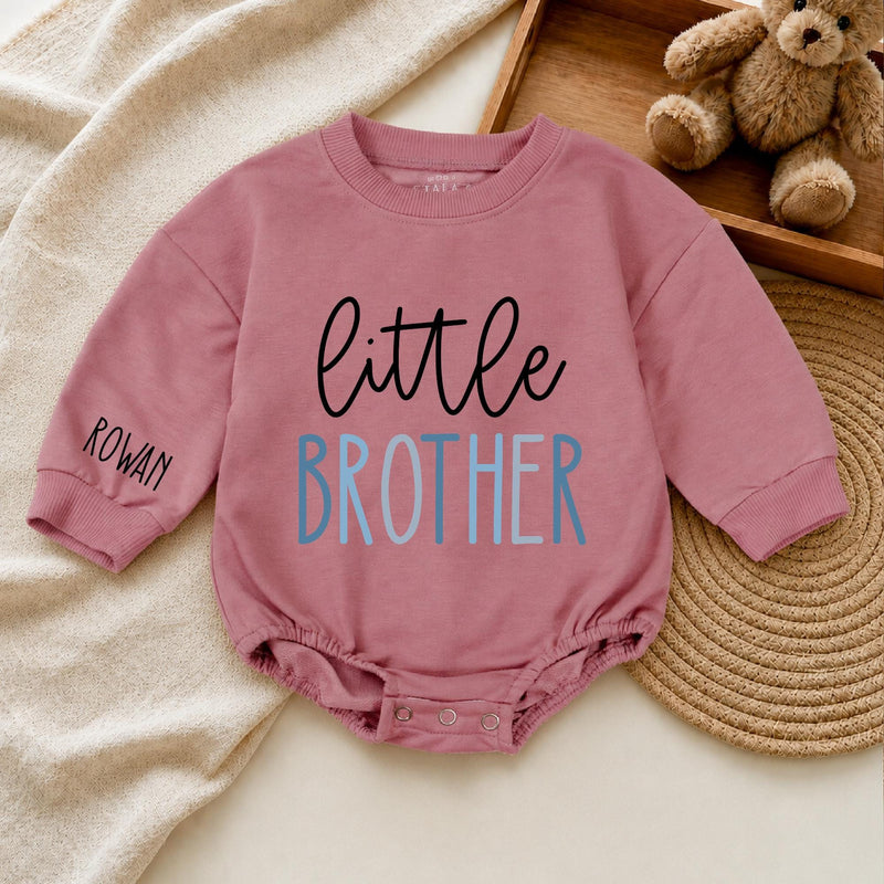 Custom Little Brother Baby Outfit with Name, Soft Ribbed Bodysuit and Hat Set, Newborn Homecoming Gift, Modern Minimalist Style