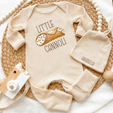 Custom Little Cannoli Baby Bodysuit & Hat Set, Soft Cotton Newborn Outfit for Italian Baby Gift, Personalized Name, Perfect for Photos