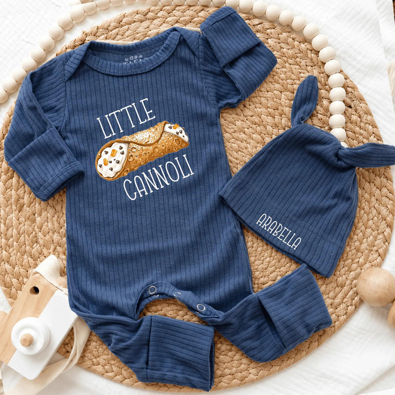 Custom Little Cannoli Baby Bodysuit & Hat Set, Soft Cotton Newborn Outfit for Italian Baby Gift, Personalized Name, Perfect for Photos