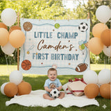 Custom Little Champ Sports-Themed 1st Birthday Silk Banner for Baby Boy, Personalized Name Backdrop Party Decor, Photo Prop Keepsake