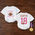 Custom Little Cousin Biggest Fan Romper or Kids Shirt with Football Artwork, Soft Cotton Outfit for Baby Girl or Toddler Game Day