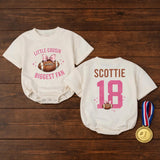 Custom Little Cousin Biggest Fan Romper or Kids Shirt with Football Artwork, Soft Cotton Outfit for Baby Girl or Toddler Game Day