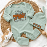 Custom Little Cowboy Bodysuit & Hat Set for Baby Boys, Western Take-Home Outfit with Name, Soft Cotton Newborn Gift for Country Style