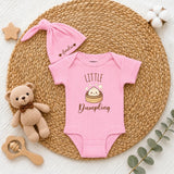 Custom Little Dumpling Baby Bodysuit and Hat Set with Name, Adorable Food-Themed Newborn Outfit, Soft Cotton Baby Shower Gift for Infants