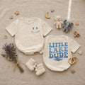 Custom Little Lake Dude Baby Romper with Retro Blue Text, Soft Cotton Long Sleeve Bodysuit for Newborns, Perfect Summer Baby Shower Gift