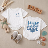 Custom Little Lake Dude Baby Romper with Retro Blue Text, Soft Cotton Long Sleeve Bodysuit for Newborns, Perfect Summer Baby Shower Gift