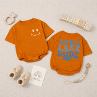 Custom Little Lake Dude Baby Romper with Retro Blue Text, Soft Cotton Long Sleeve Bodysuit for Newborns, Perfect Summer Baby Shower Gift