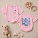 Custom Little Lake Dude Baby Romper with Retro Blue Text, Soft Cotton Long Sleeve Bodysuit for Newborns, Perfect Summer Baby Shower Gift