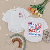 Custom Little Miss Firecracker Shirt for Girls, 4th of July Outfit, Toddler Baby Romper, Patriotic Red White Blue Design, Holiday Gift