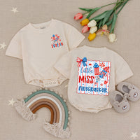 Custom Little Miss Firecracker Shirt for Girls, 4th of July Outfit, Toddler Baby Romper, Patriotic Red White Blue Design, Holiday Gift
