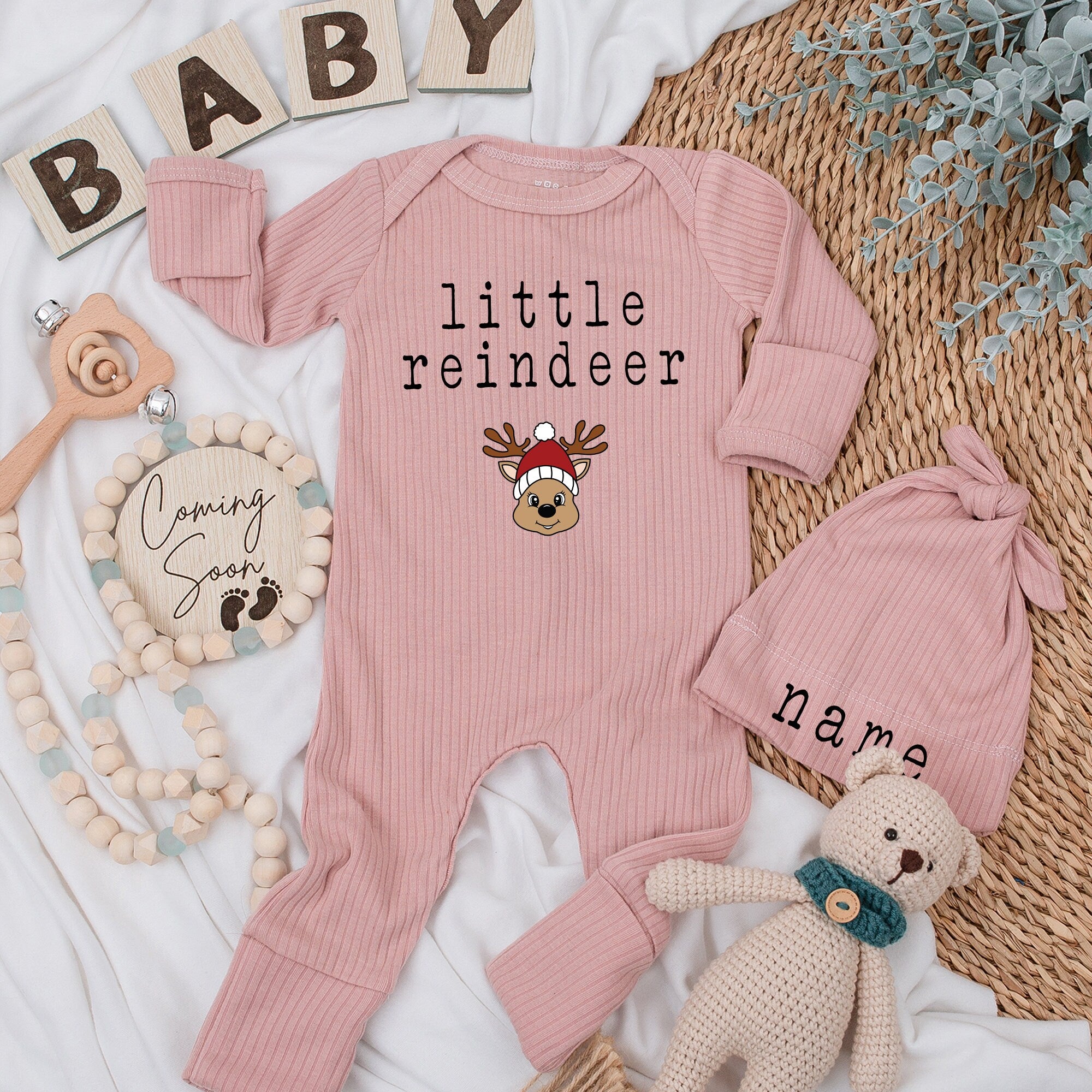 Custom Little Reindeer Baby Romper Soft Long Sleeve Christmas Outfit Newborn Gift Boys Girls Cute Graphic Going Home Cotton Clothing