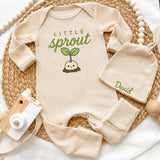 Custom Little Sprout Baby Bodysuit and Hat Set, Organic Cotton Outfit with Adorable Plant Design, Perfect for Newborn Photos or Baby Shower