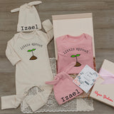 Custom Little Sprout Baby Romper and Hat Set with Name, Ribbed Cotton Newborn Outfit for Boys or Girls, Perfect Baby Shower Gift