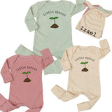 Custom Little Sprout Baby Romper and Hat Set with Name, Ribbed Cotton Newborn Outfit for Boys or Girls, Perfect Baby Shower Gift