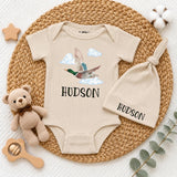 Custom Little Sweet Pea Baby Bodysuit & Hat Set, Soft Beige Cotton Newborn Outfit, Cute Garden Theme, Coming Home & Baby Shower Gift