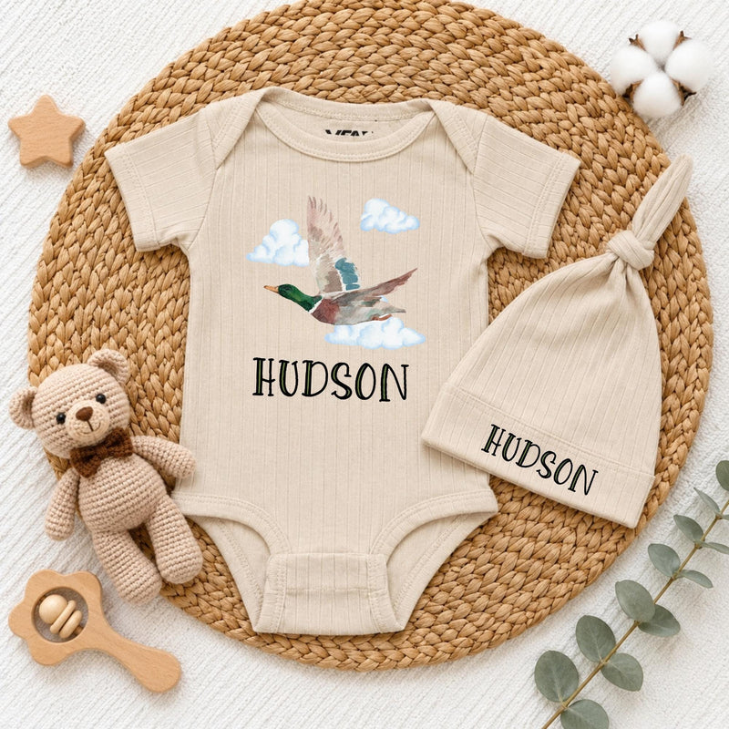 Custom Little Sweet Pea Baby Bodysuit & Hat Set, Soft Beige Cotton Newborn Outfit, Cute Garden Theme, Coming Home & Baby Shower Gift