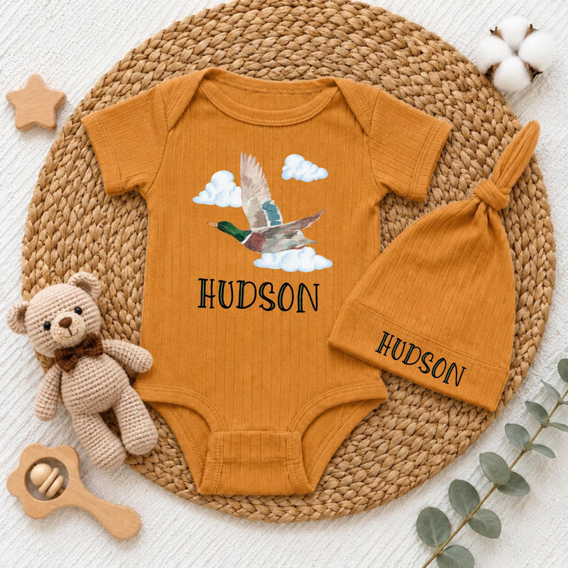 Custom Little Sweet Pea Baby Bodysuit & Hat Set, Soft Beige Cotton Newborn Outfit, Cute Garden Theme, Coming Home & Baby Shower Gift