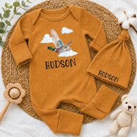 Custom Little Sweet Pea Baby Bodysuit & Hat Set, Soft Beige Cotton Newborn Outfit, Cute Garden Theme, Coming Home & Baby Shower Gift