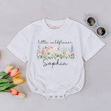Custom Little Wildflower Baby Romper with Name Soft Cotton Floral Outfit for Girls Boho Wildflower Design Perfect Baby Shower Gift