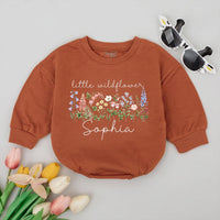 Custom Little Wildflower Baby Romper with Name Soft Cotton Floral Outfit for Girls Boho Wildflower Design Perfect Baby Shower Gift
