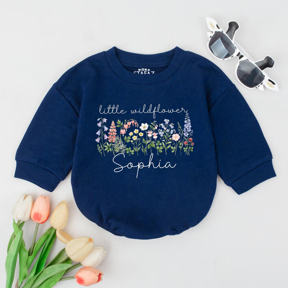 Custom Little Wildflower Baby Romper with Name Soft Cotton Floral Outfit for Girls Boho Wildflower Design Perfect Baby Shower Gift