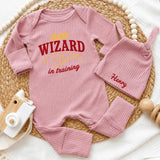 Custom Little Wizard in Training Baby Bodysuit & Hat Set, Soft Cotton Newborn Coming Home Outfit, Fantasy Baby Shower Gift