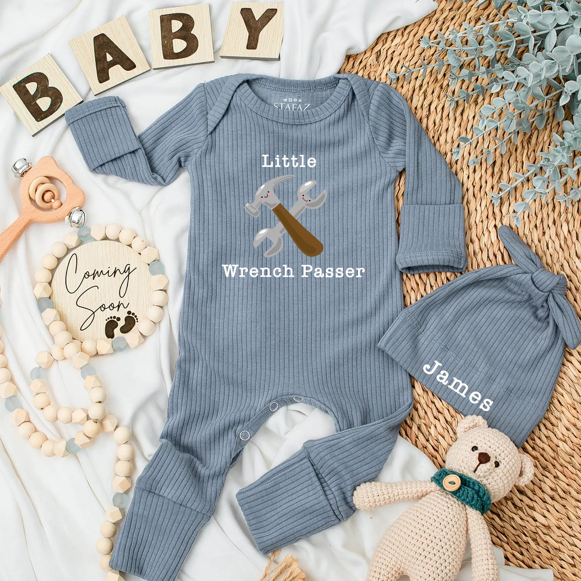 Custom Little Wrench Passer Baby Bodysuit Personalized Mechanic Outfit Gift for Car Enthusiast Daddy's Little Helper Baby Shower