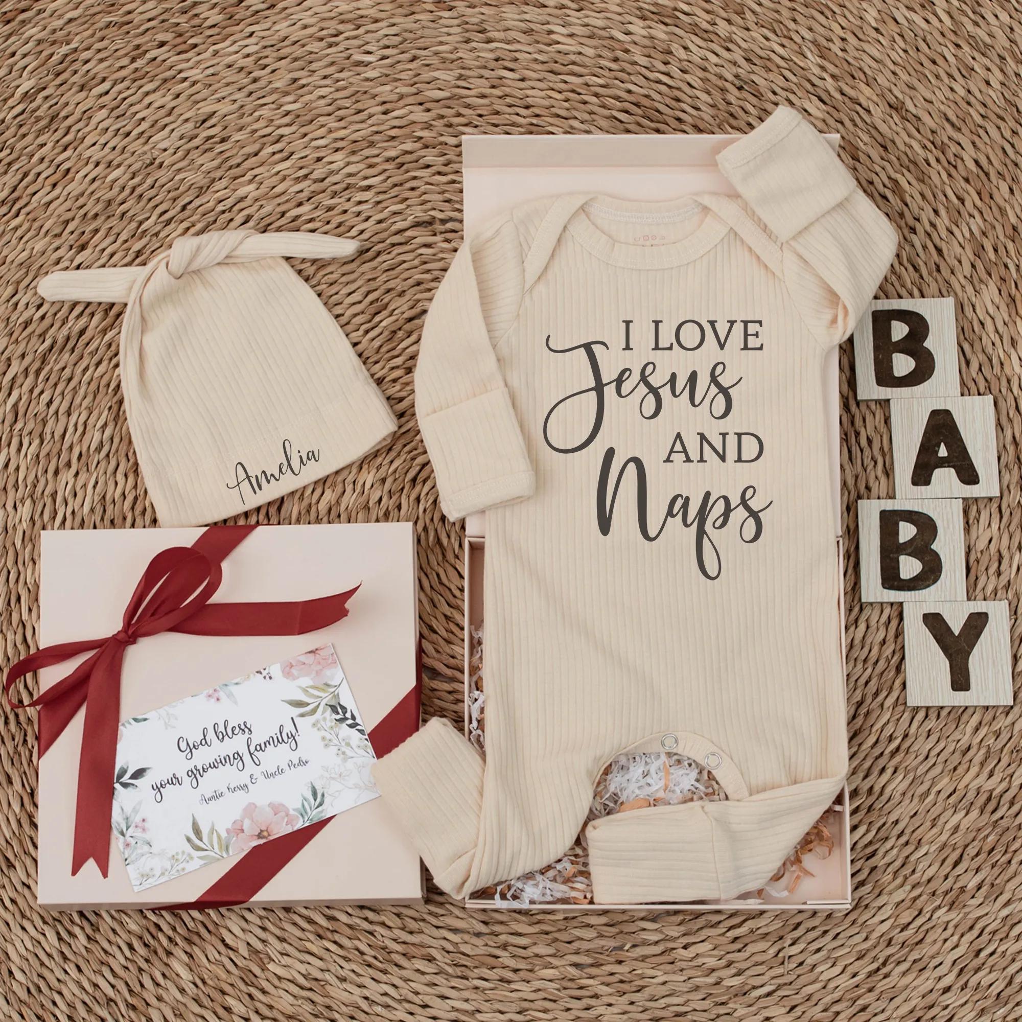 Custom I Love Jesus and Naps Baby Bodysuit Christian Infant Outfit Funny Gift for Newborns Soft Cotton Faith-Inspired Clothing
