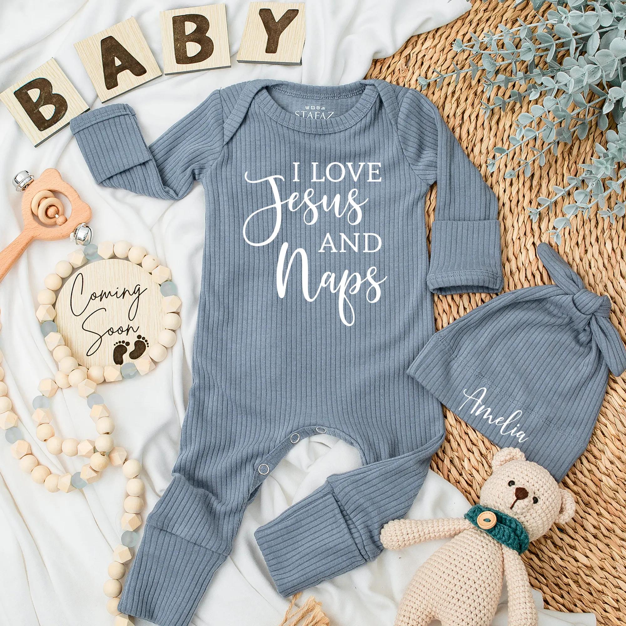Custom I Love Jesus and Naps Baby Bodysuit Christian Infant Outfit Funny Gift for Newborns Soft Cotton Faith-Inspired Clothing