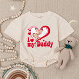 Custom I Love My Daddy Baby Romper with Photo Heart Graphic for Girls, Soft Pink and Red One Month Infant Bodysuit, Personalized Gift