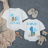 Custom Lucky Duck First Birthday Romper for Baby Boys, Soft Cotton Outfit with Blue Duck Artwork, Perfect for Milestone Photos & Parties